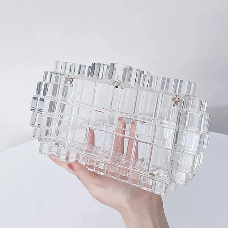 Affordable Bags For Budget Shoppers Transparent Acrylic Geometric Cube Clutch