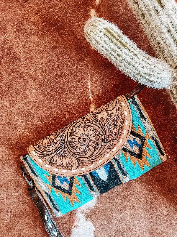 Urban Bags For City Life And Streetwear Fashion Turquoise Saddle Blanket + Tooled Leather Clutch