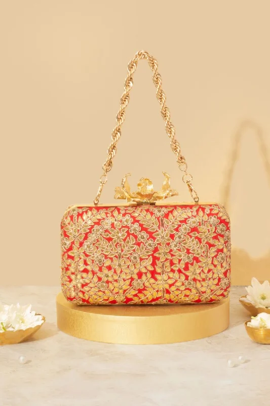 Trendy Bags For Sales Vanya Box Clutch - Red & Gold