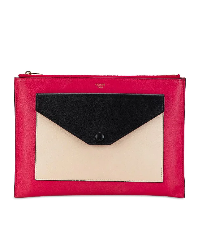 Inspired Bags For High-End Fashion Tricolor Leather Envelope Clutch with Front Flap Pocket