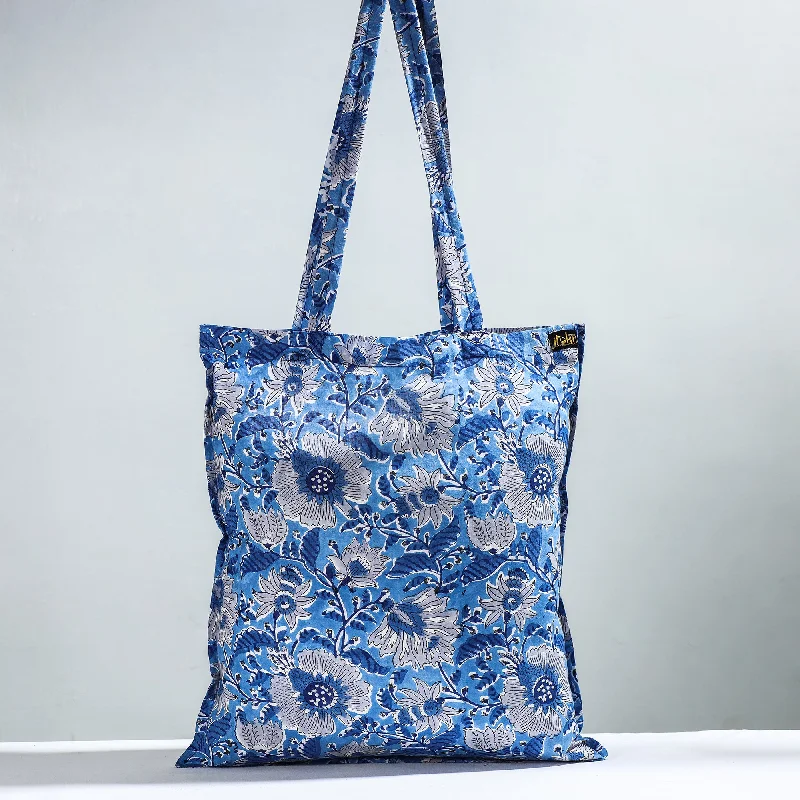 Designer Bags For Luxury Collectors Blue - Sanganeri Block Printed Cotton Jhola Bag Designer Bags For Luxury Collectors Blue - Sanganeri Block Printed Cotton Jhola Bag