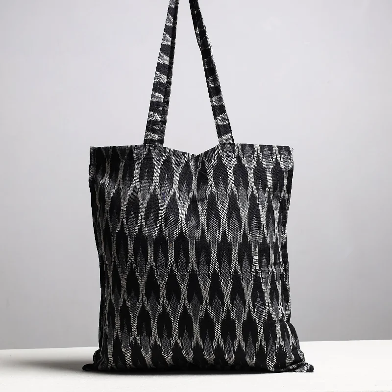 Everyday Bags For Work, School, Or Errands Black - Handcrafted Pochampally Ikat Weave Cotton Jhola Bag