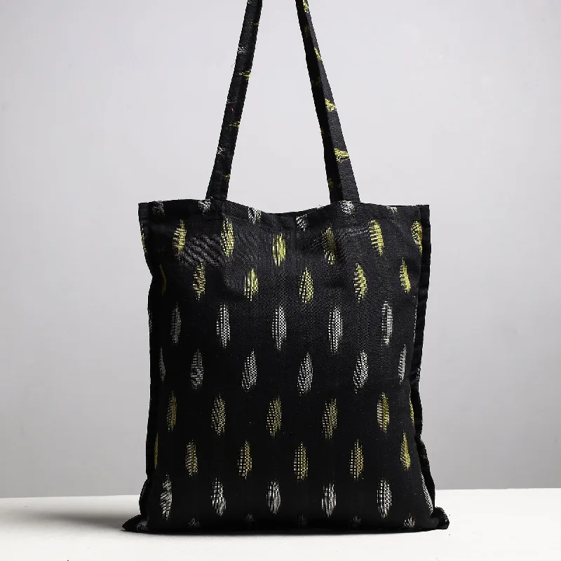 Tote Bag For Everyday Use Black - Handcrafted Pochampally Ikat Weave Cotton Jhola Bag Tote Bag For Everyday Use Black - Handcrafted Pochampally Ikat Weave Cotton Jhola Bag
