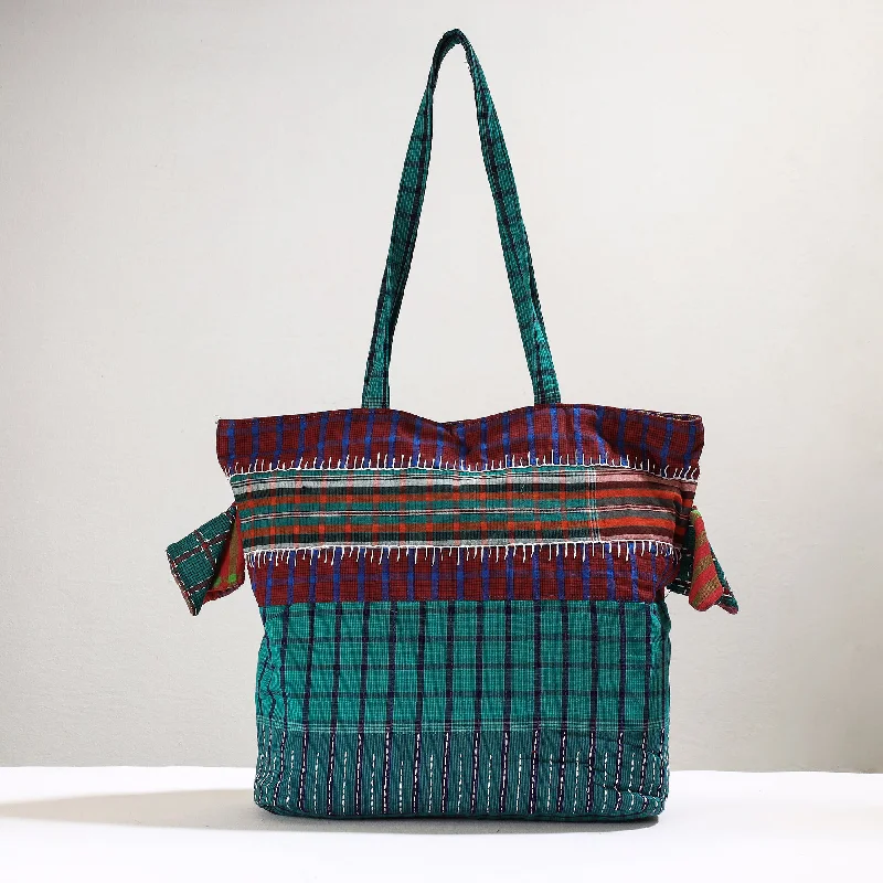 Discounted Designer Bags For Clearance Sale Green - Handmade Gamcha Fabric Kantha Work Tote Bag Discounted Designer Bags For Clearance Sale Green - Handmade Gamcha Fabric Kantha Work Tote Bag