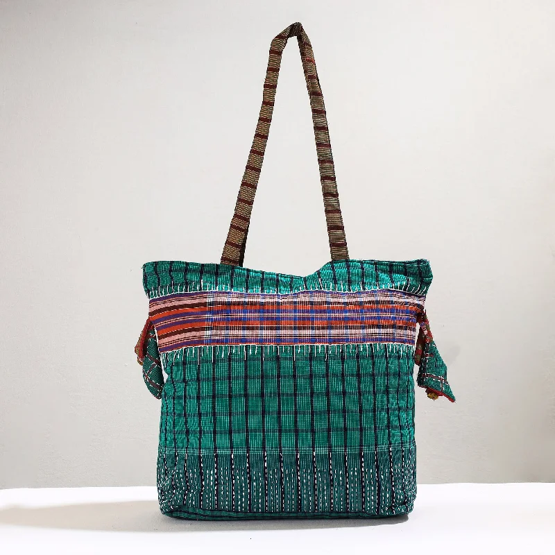 Black Friday And Cyber Monday Bag Deals Green - Handmade Gamcha Fabric Kantha Work Tote Bag Black Friday And Cyber Monday Bag Deals Green - Handmade Gamcha Fabric Kantha Work Tote Bag