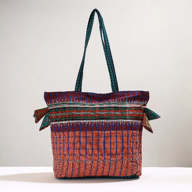Affordable Bags For Budget Shoppers Peach - Handmade Gamcha Fabric Kantha Work Tote Bag