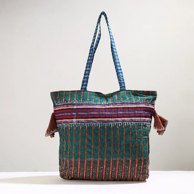 Genuine Bags On Clearance Sale Green - Handmade Gamcha Fabric Kantha Work Tote Bag Genuine Bags On Clearance Sale Green - Handmade Gamcha Fabric Kantha Work Tote Bag