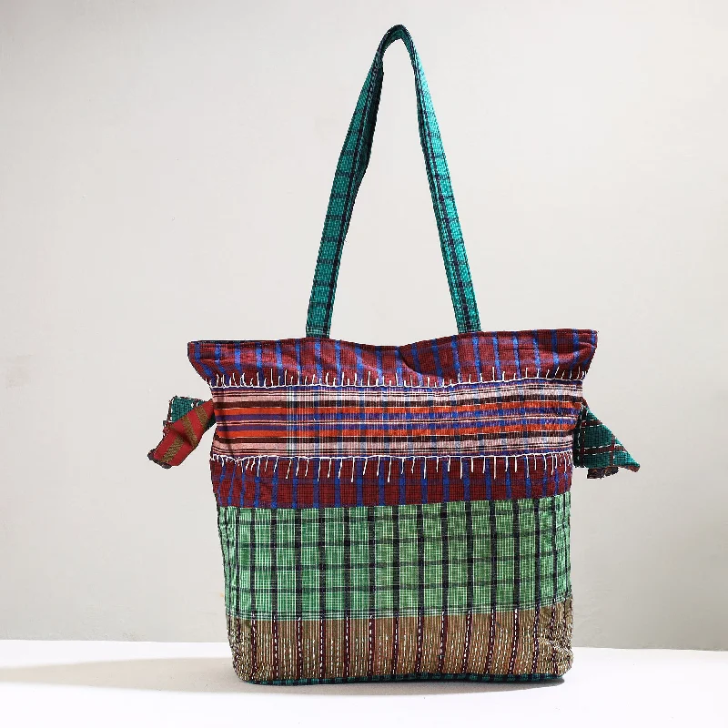 Scratch-Resistant And Luxury Sale Bags Green - Handmade Gamcha Fabric Kantha Work Tote Bag Scratch-Resistant And Luxury Sale Bags Green - Handmade Gamcha Fabric Kantha Work Tote Bag