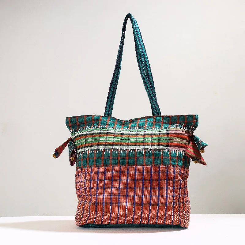 Chic And Clearance-Priced Tote Bags Orange - Handmade Gamcha Fabric Kantha Work Tote Bag Chic And Clearance-Priced Tote Bags Orange - Handmade Gamcha Fabric Kantha Work Tote Bag
