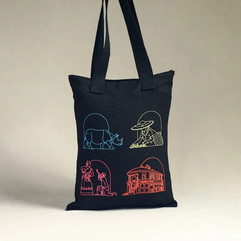 Genuine Bags On Clearance Sale Black - Assam's Iconic Symbols Cotton Canvas Tote Bag Genuine Bags On Clearance Sale Black - Assam's Iconic Symbols Cotton Canvas Tote Bag