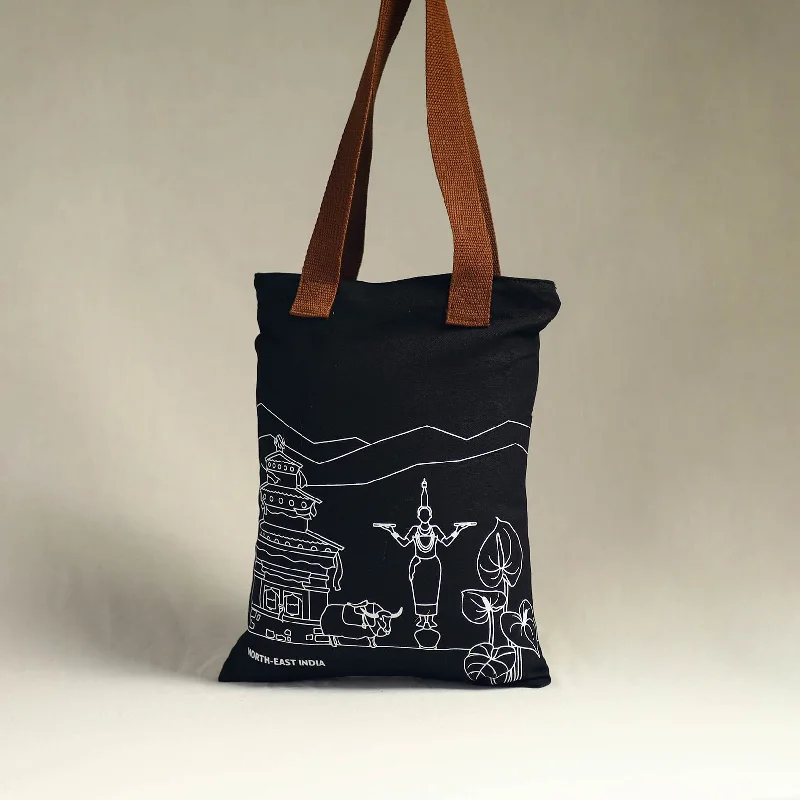 Spacious And Discounted Bags Black - North-East India's Iconic Symbols Cotton Canvas Tote Bag Spacious And Discounted Bags Black - North-East India's Iconic Symbols Cotton Canvas Tote Bag