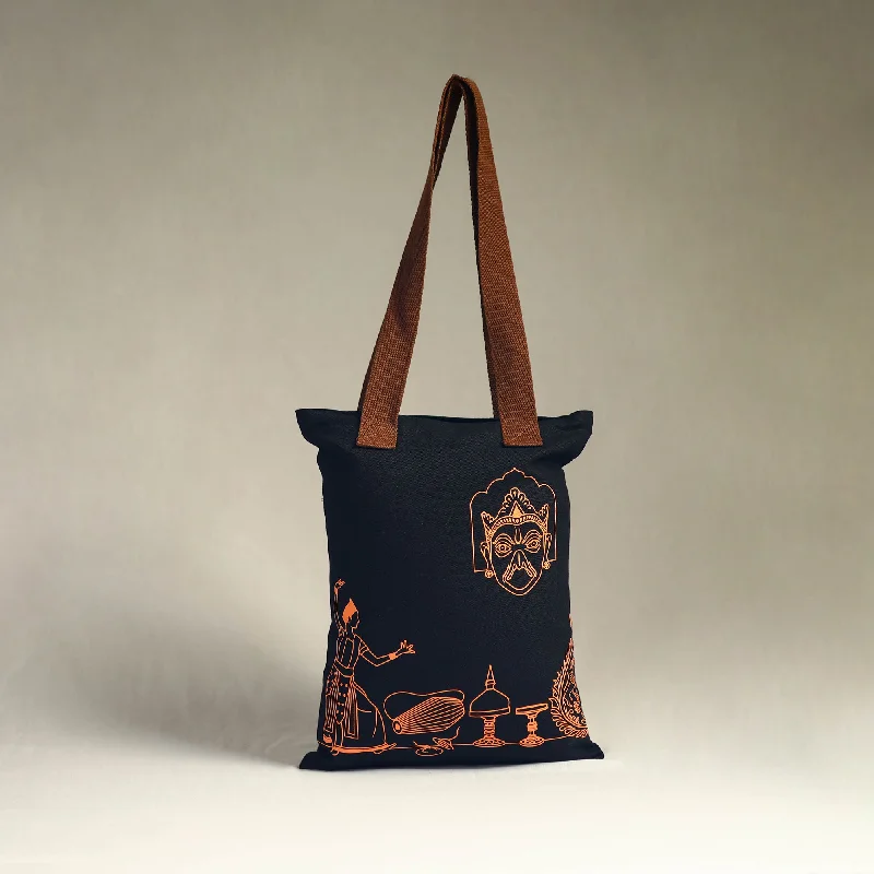 Evening Events Black - Assam's Popular Symbols Cotton Canvas Tote Bag
