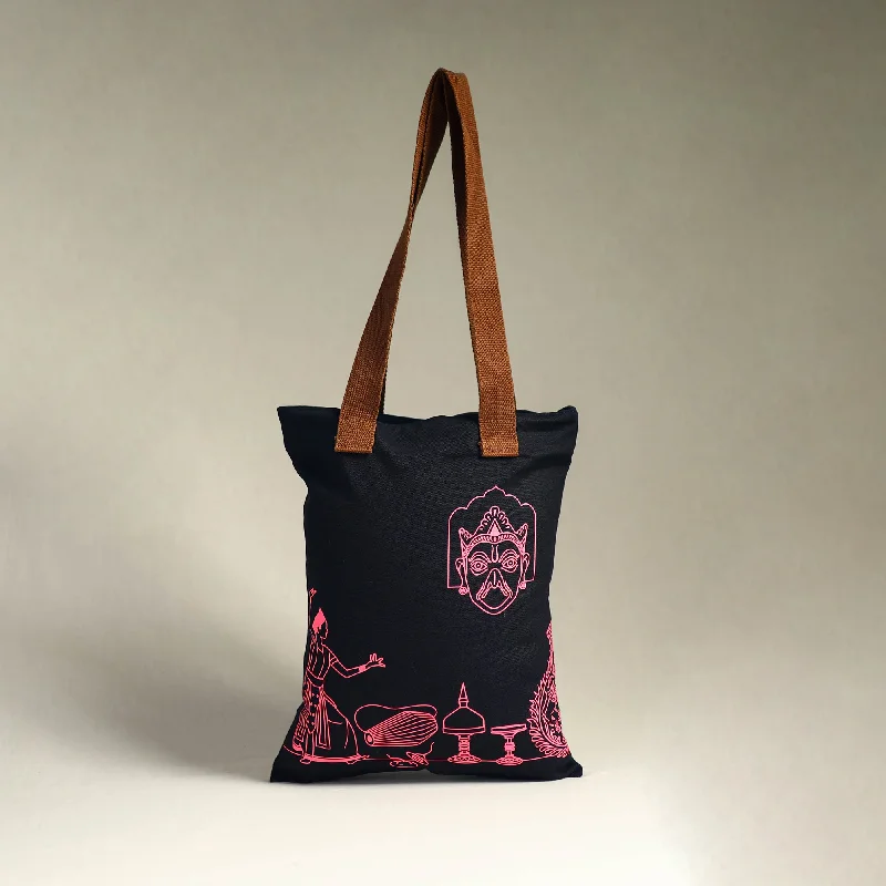 Luxury Seekers Black - Assam's Popular Symbols Cotton Canvas Tote Bag
