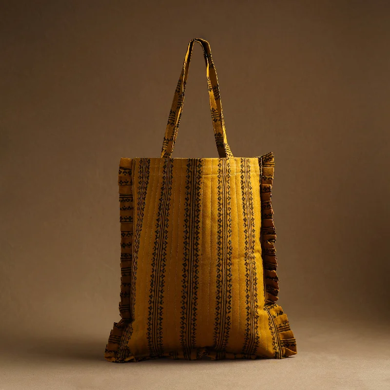 Sleek And Seasonal Sale Bags Yellow - Handcrafted Cotton Frill Jhola Bag 17