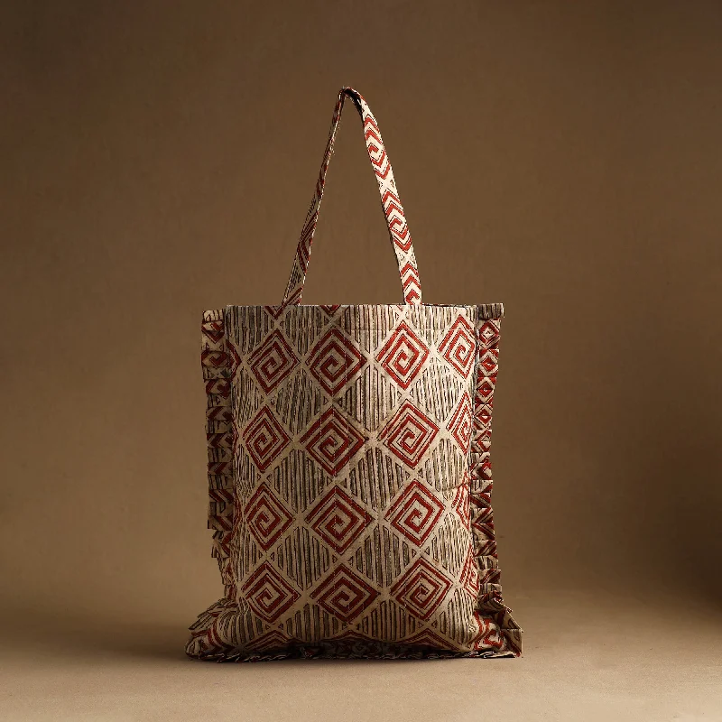 Affordable Bags For Budget Shoppers Beige - Handcrafted Cotton Frill Jhola Bag 37