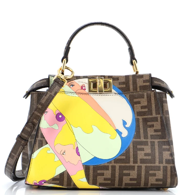 Affordable Handbags Antonio Lopez Peekaboo Bag Zucca Coated Canvas with Printed Leather Inlay Mini