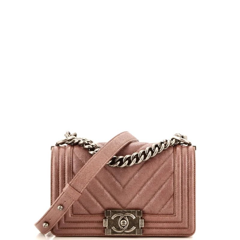 Vintage-Inspired Boy Flap Bag Chevron Caviar Small