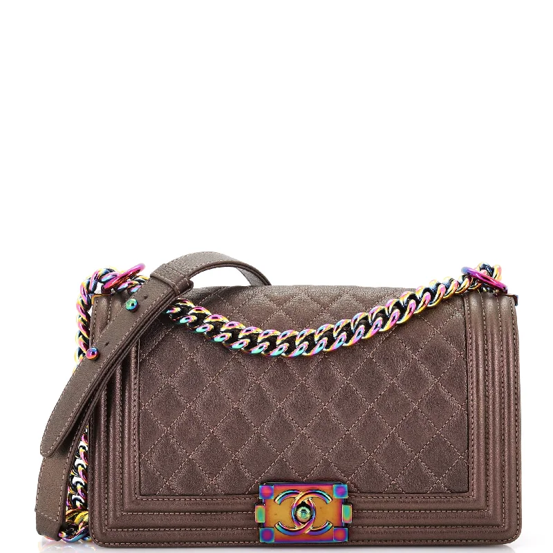 Senior Travelers Boy Flap Bag Quilted Iridescent Goatskin Old Medium