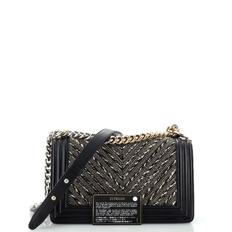 Cozy Handbags With Clearance Prices Boy Flap Bag Studded Chevron Calfskin with Tweed Old Medium