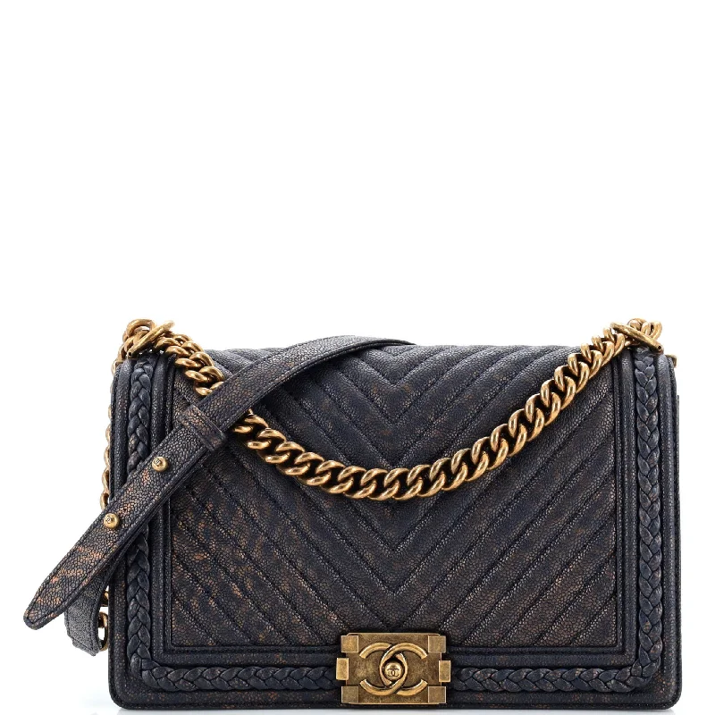 High-Quality Bags Braided Boy Flap Bag Patinated Chevron Caviar New Medium