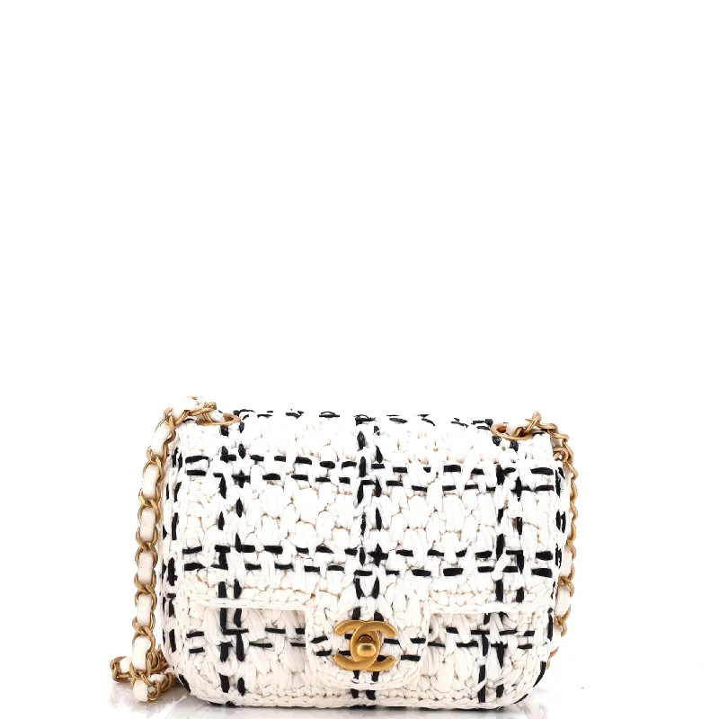 Affordable Bags For Budget Shoppers CC Chain Flap Bag Tweed Effect Braided Raffia Mini