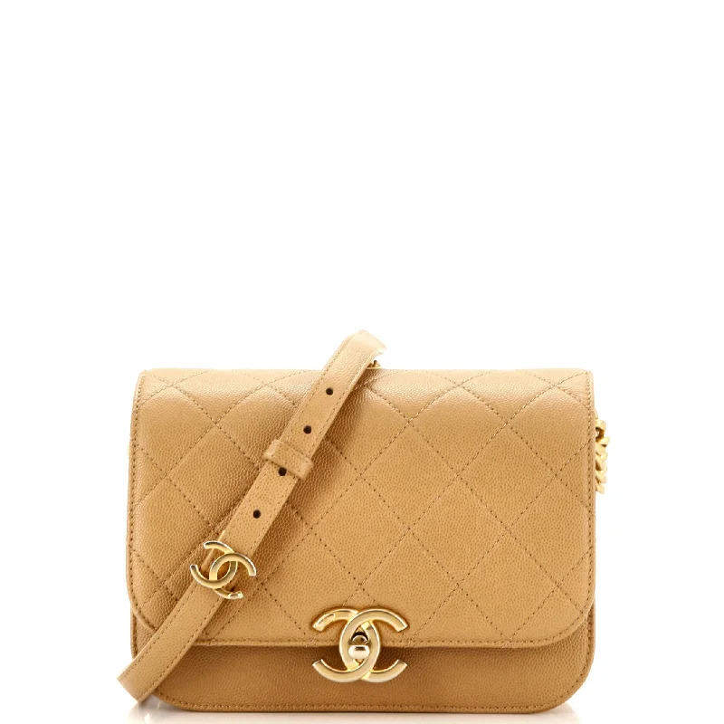 Designer-Inspired Bags At Budget-Friendly Prices CC Round Flap Compartment Messenger Bag Quilted Caviar Mini