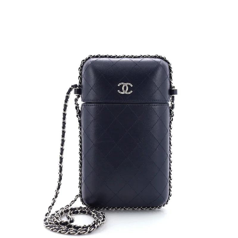 Vintage-Inspired Chain Around Phone Holder Box Crossbody Quilted Lambskin