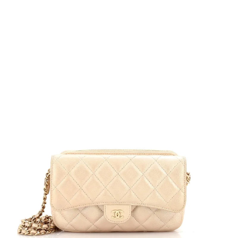 Trendy Bags For Teenage Girls Classic Flap Phone Holder with Chain Quilted Lambskin