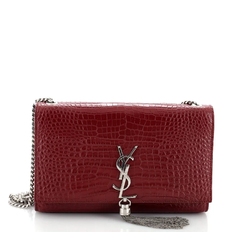 Glamorous Bags For Evening Events And Parties Classic Monogram Tassel Crossbody Bag Crocodile Embossed Leather Medium