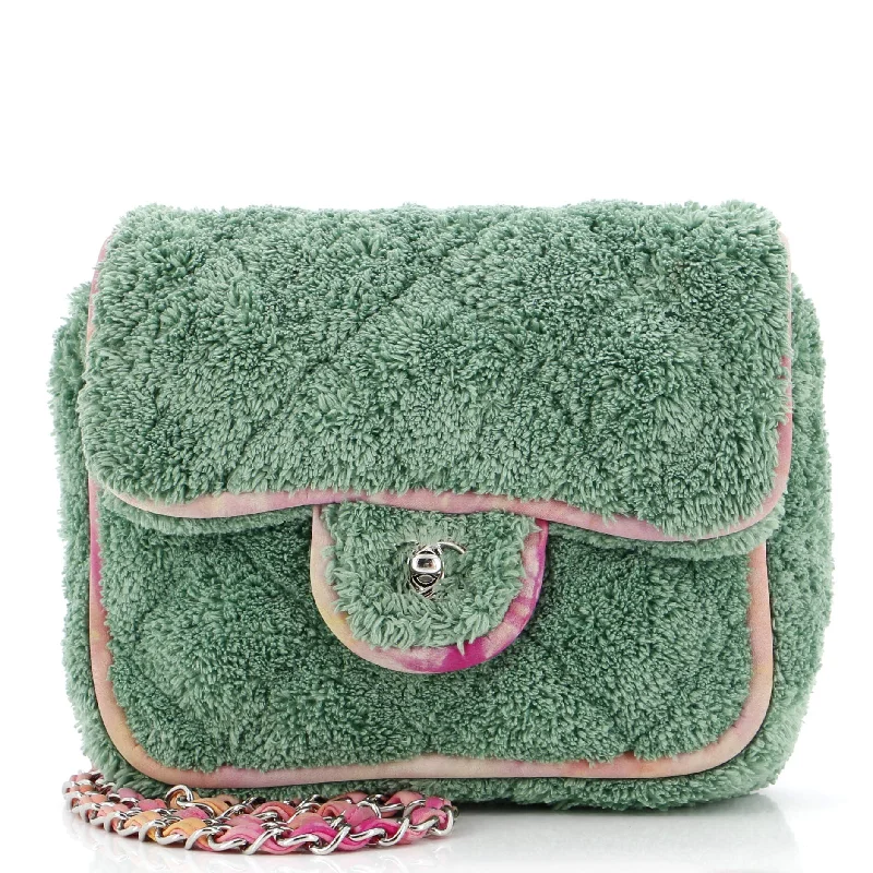 Flash Sale On Premium Bags Classic Single Flap Bag Quilted Terry Cloth and Ribbon Small