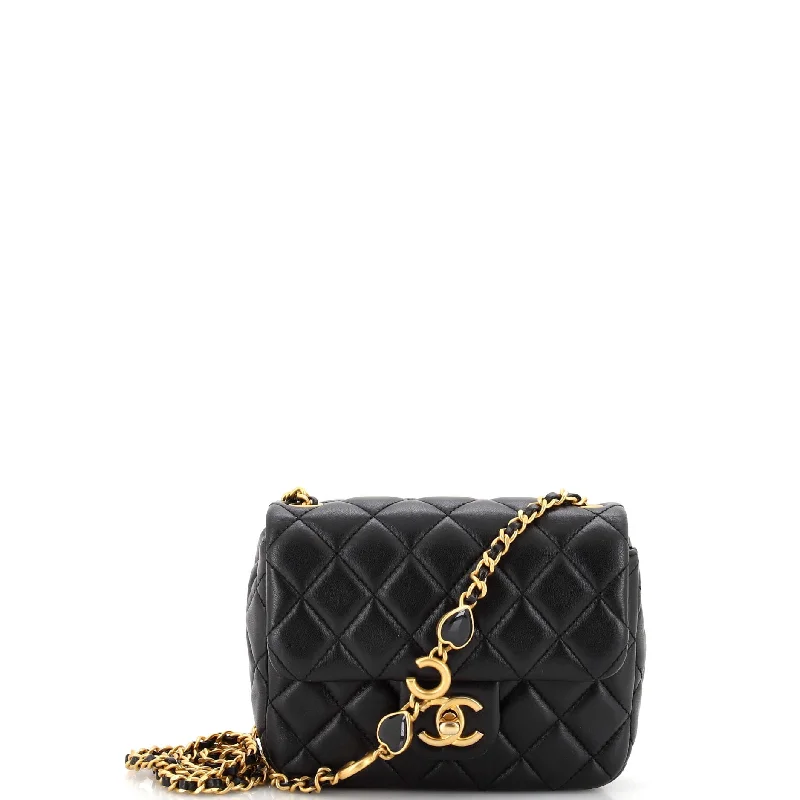Bold Fashionistas Coco de Toi Heart Chain Square Flap Bag Quilted Lambskin Mini