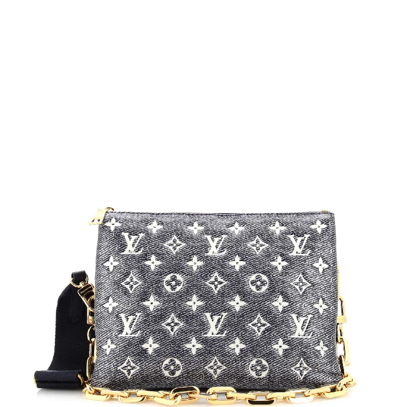 Vintage-Inspired Coussin Bag Denim Printed Monogram Embossed Lambskin PM