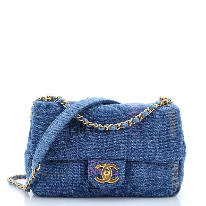 Genuine Bags On Clearance Sale Denim Mood Flap Bag Logo Printed Quilted Denim Small