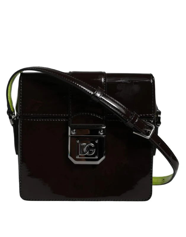 Discounted Designer Bags For Clearance Sale Dolce & Gabbana Black Glossy Leather Crossbody Shoulder Bag