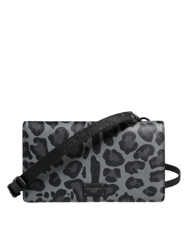 Luxury Seekers Dolce & Gabbana Black Gray Leopard Leather Bifold Card Slot Crossbody Bag Luxury Seekers Dolce & Gabbana Black Gray Leopard Leather Bifold Card Slot Crossbody Bag