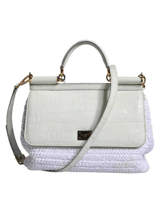 Trendy And Discounted Designer Handbags Dolce & Gabbana White Rafia Leather SICILY Crossbody Bag Trendy And Discounted Designer Handbags Dolce & Gabbana White Rafia Leather SICILY Crossbody Bag