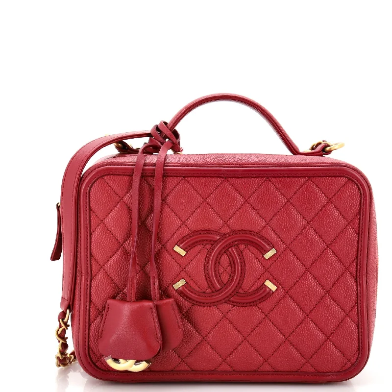 Trendy And Discounted Designer Handbags Filigree Vanity Case Quilted Caviar Large