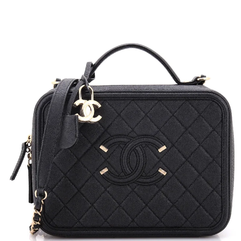Uxury Designer Handbag Brands Filigree Vanity Case Quilted Caviar Large