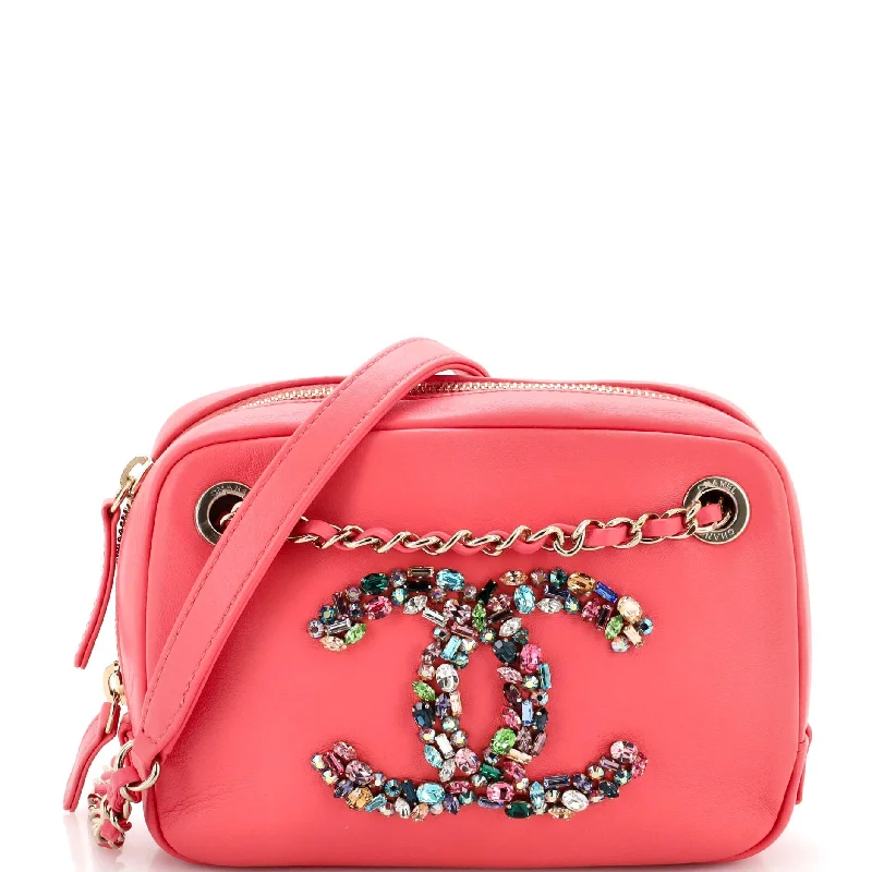 Designer Bags For Luxury Collectors Giant Crystal CC Camera Bag Embellished Lambskin Small