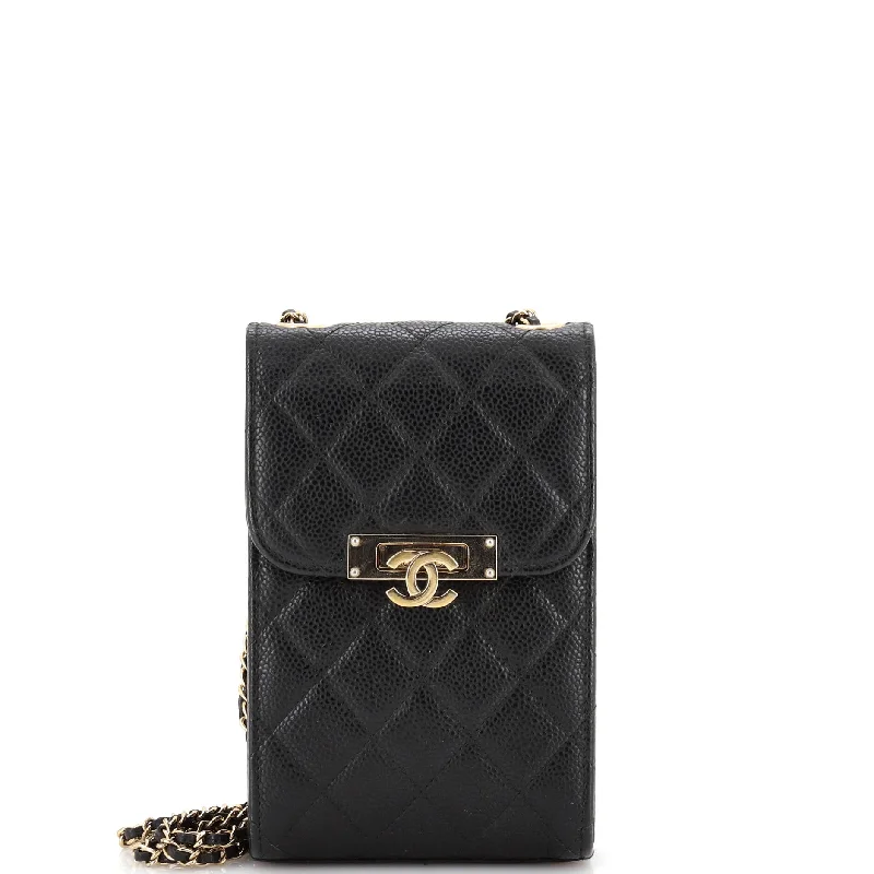 Urban Style Golden Class Phone Holder Crossbody Bag Quilted Caviar