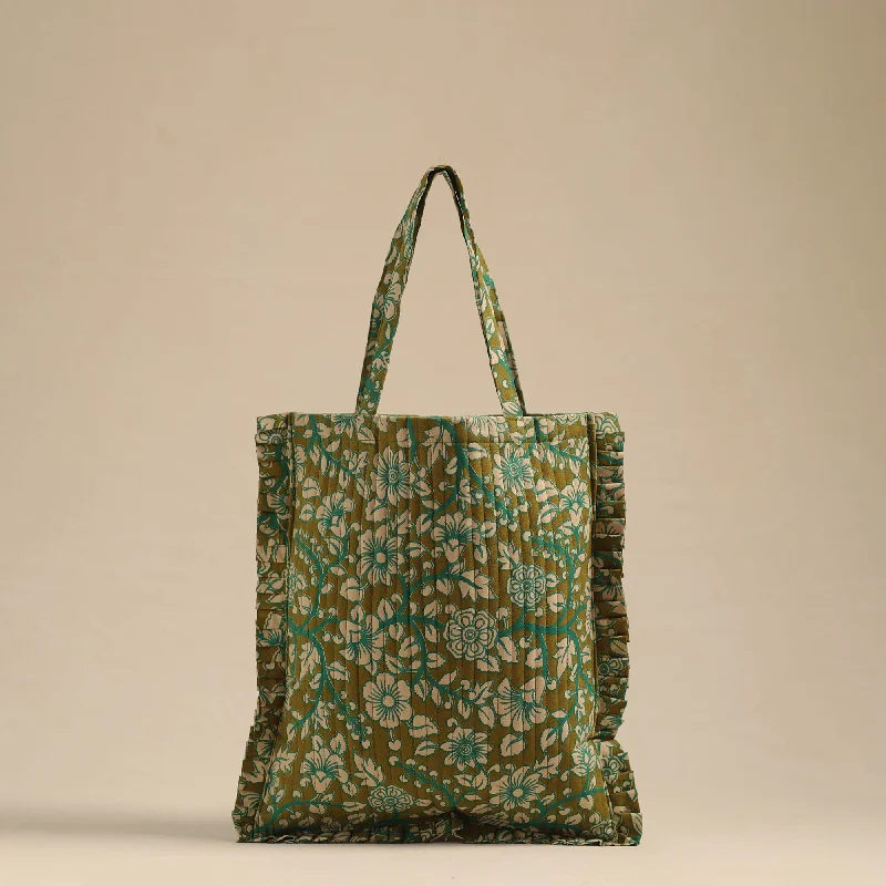 Luxury Bags With Premium Materials And Craftsmanship Green - Handcrafted Cotton Frill Jhola Bag 07 Luxury Bags With Premium Materials And Craftsmanship Green - Handcrafted Cotton Frill Jhola Bag 07