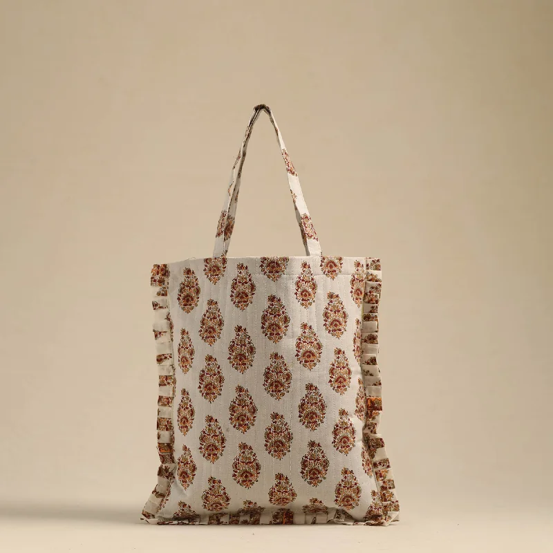 Luxury Bags For Working Professionals Handcrafted Cotton Frill Jhola Bag 22