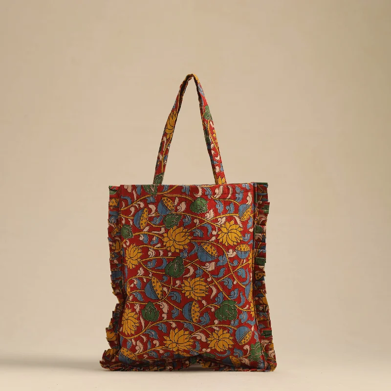 Affordable Bags For Budget Shoppers Red - Handcrafted Cotton Frill Jhola Bag 57