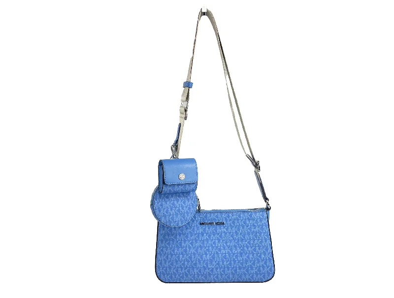 Luxury Bags For Working Professionals Michael Kors Jet Set Signature PVC Crossbody Tech Attachment Bag Purse Blue Luxury Bags For Working Professionals Michael Kors Jet Set Signature PVC Crossbody Tech Attachment Bag Purse Blue