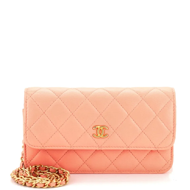 Eco-Friendly Bags With Promotions Pearl Crush Flap Phone Holder with Chain Quilted Lambskin