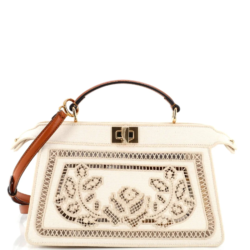 Scratch-Resistant And Luxury Sale Bags Peekaboo ISeeU Bag Floral Ajour Embroidered Canvas East West