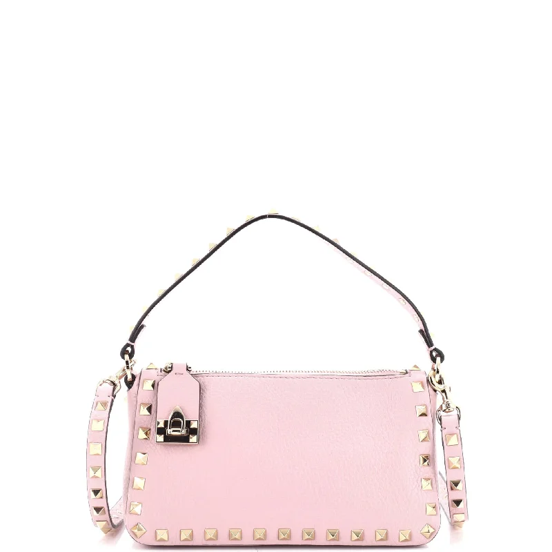 High-Quality Bags Rockstud Flip Lock Zipped Handle Crossbody Bag Grainy Leather Small