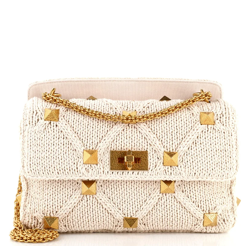Stylish Bags For Fashion Influencers And Bloggers Roman Stud Flap Bag Quilted Knit Large