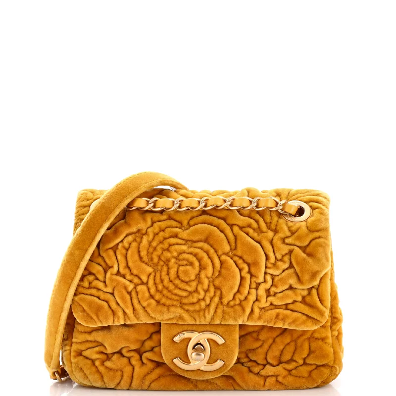 Seasonal Clearance Bags For Summer, Winter, Etc. Square Classic Single Flap Bag Camellia Velvet Mini