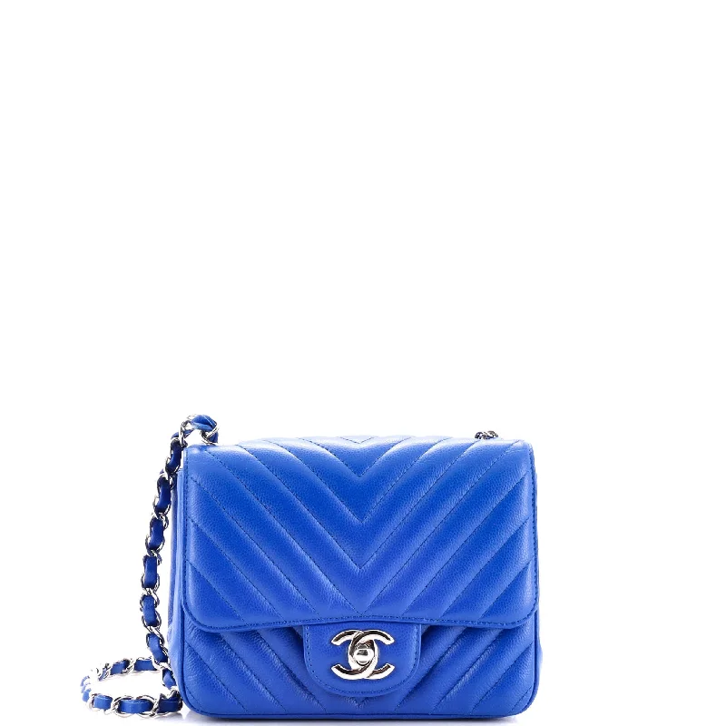 Tote Bag For Everyday Use Square Classic Single Flap Bag Chevron Caviar Mini